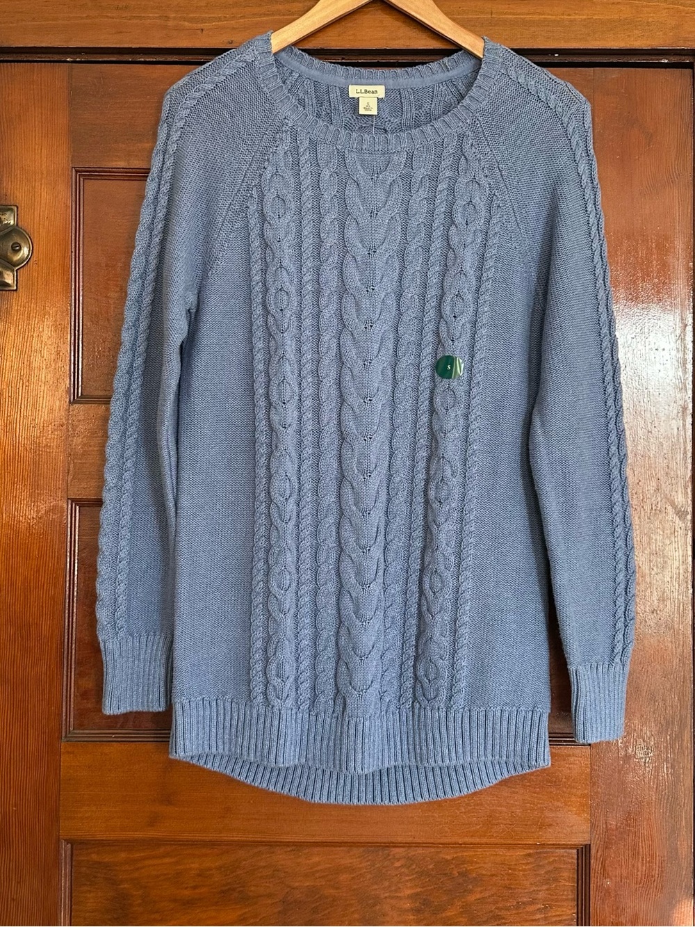New L.L. Bean Blue Crew Neck Cable Knit Cotton Fisherman Tunic Sweater Small